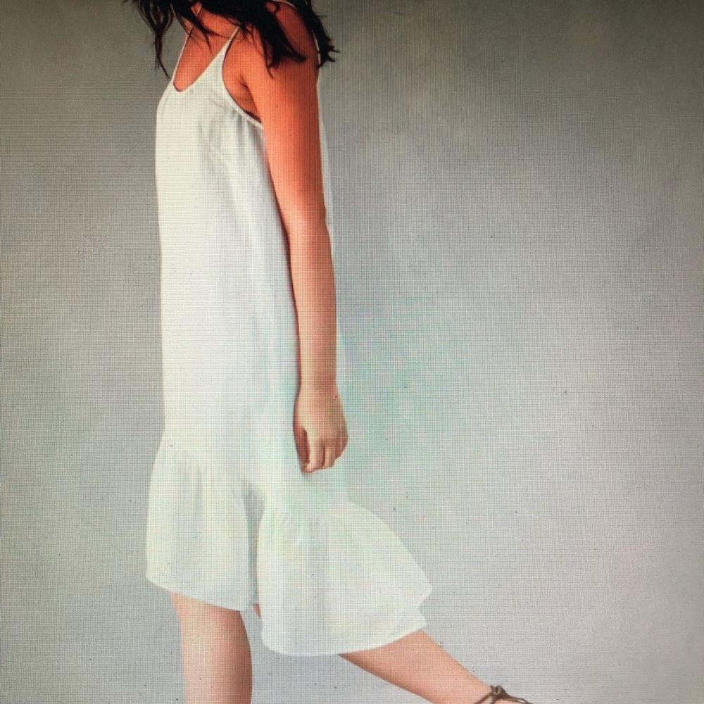 Lilla P Cream Slip Midi Dress with Ruffle Hem